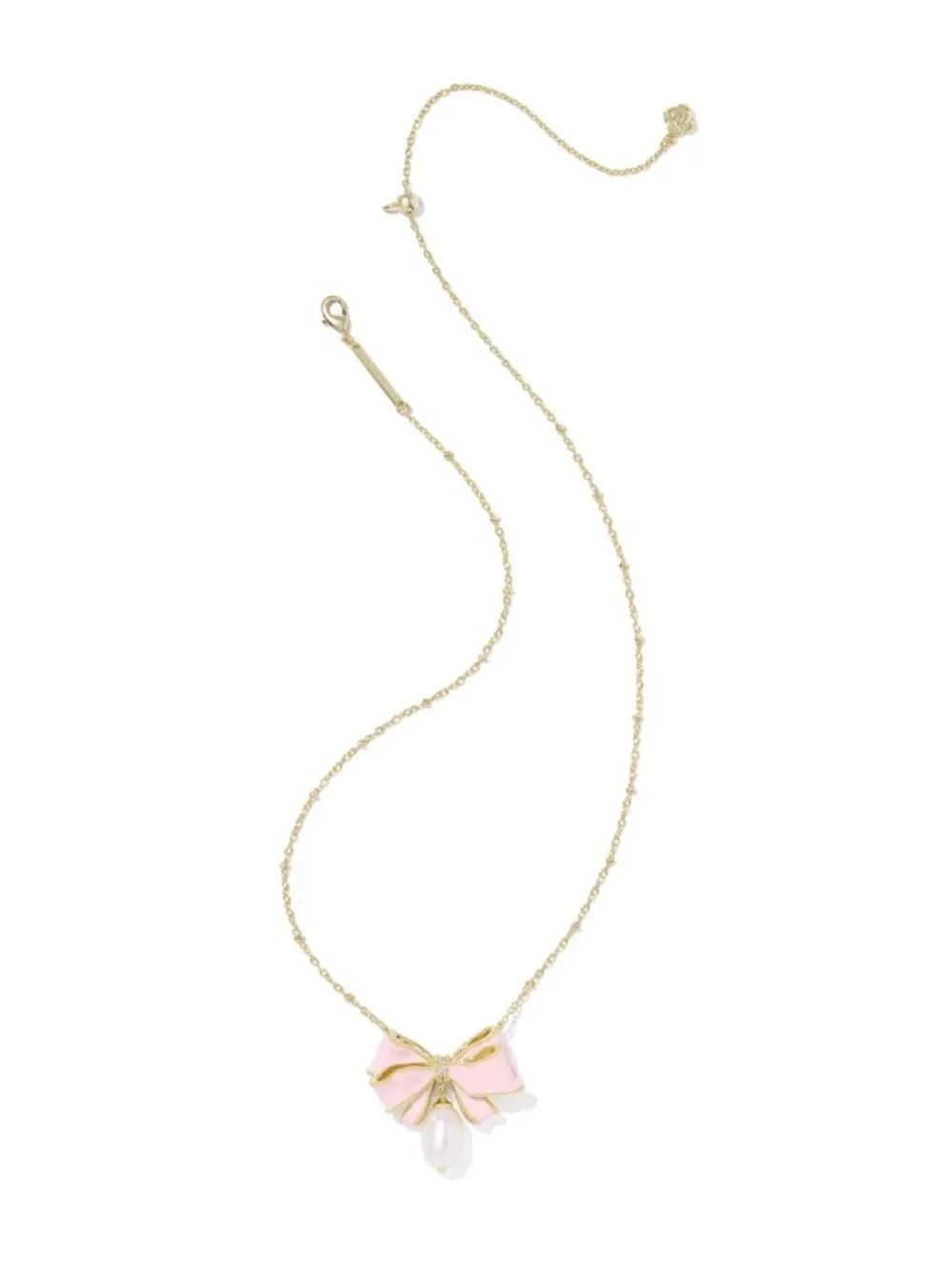 Kendra Scott Gold Necklace with Pink Bow and White Accent